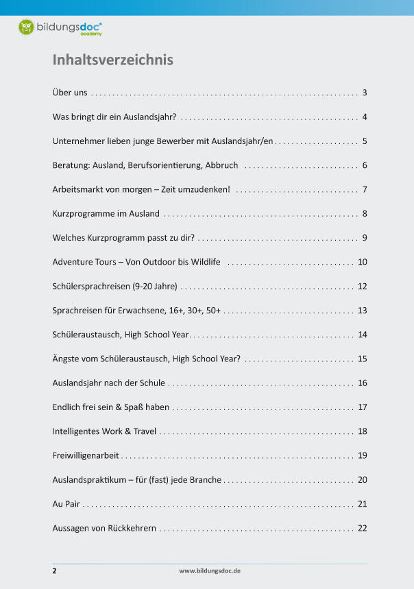 Inhaltsverzeichnis bildungsdoc-Katalog