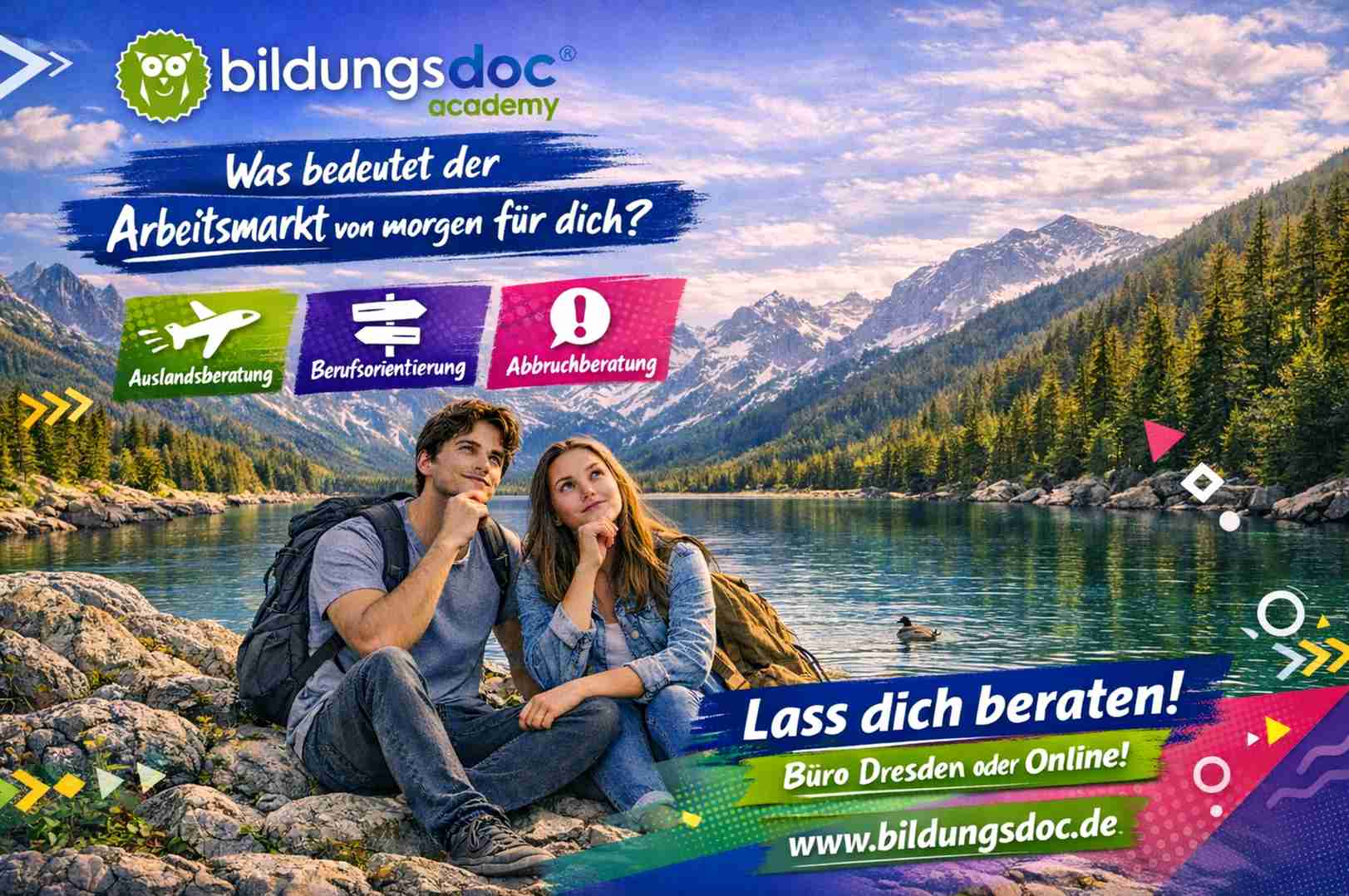 Beratungsgespräch bei bildungsdoc® Dresden mit Schülern und Eltern zur Planung eines Auslandsjahres und zur Vorbereitung auf den Arbeitsmarkt von morgen.