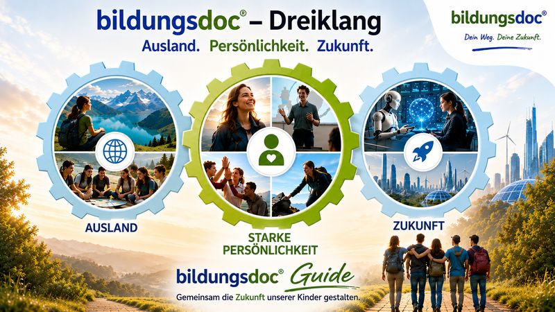 bildungsdoc® Dreiklang – Ausland, Persönlichkeit und Zukunft bildungsdoc® Dreiklang mit Auslandserfahrung, Persönlichkeitsentwicklung und Zukunftskompetenzen für Schüler und junge Menschen.