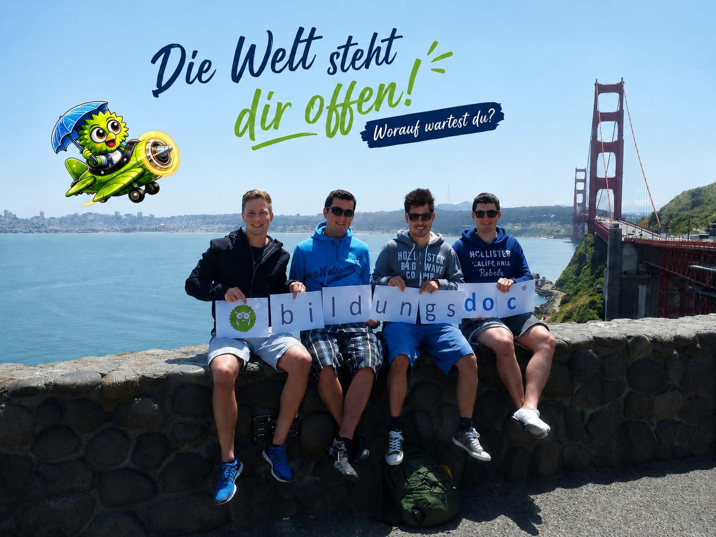 bildungsdoc Teilnehmer beim Auslandsjahr in San Francisco an der Golden Gate Bridge